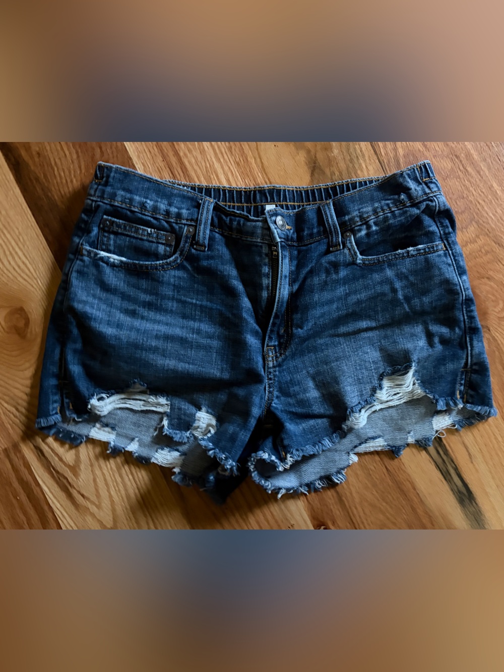 Women's Distressed Denim Shorts - Dark Blue
